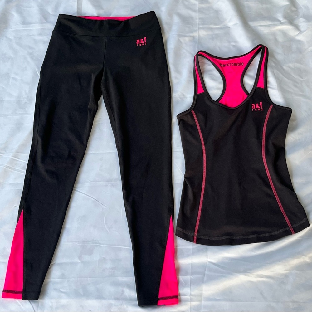 Abercrombie & Fitch Black and Pink Leggings and Tank Top